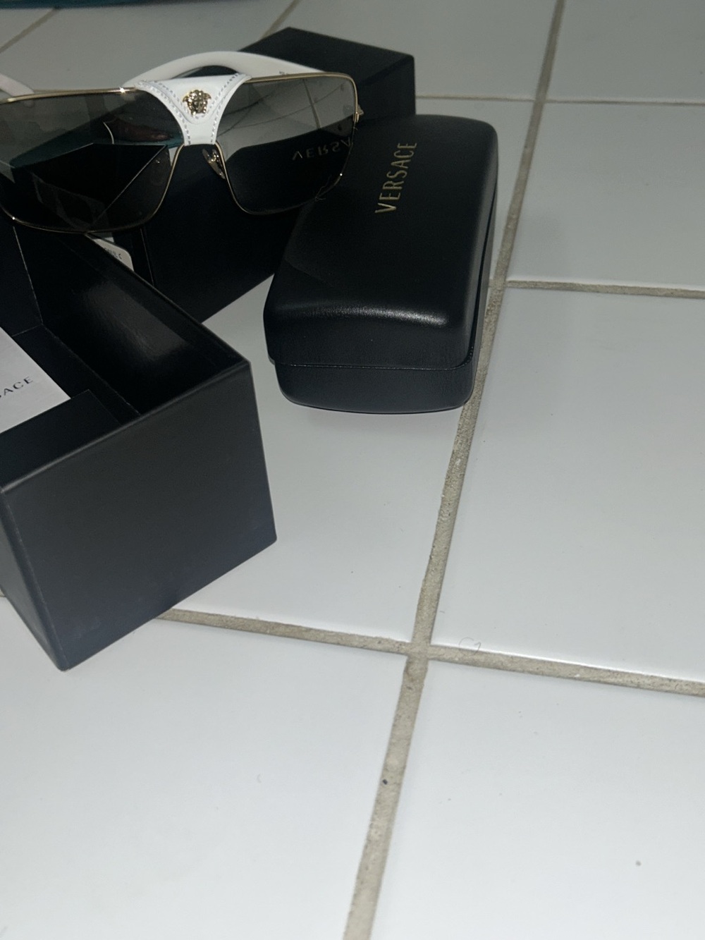 Versace White Sunglasses with Gold Medusa Accents